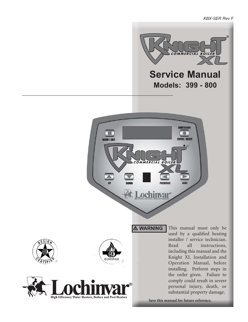 Lochinvar KNIGHT 399 User Manual | 44 pages