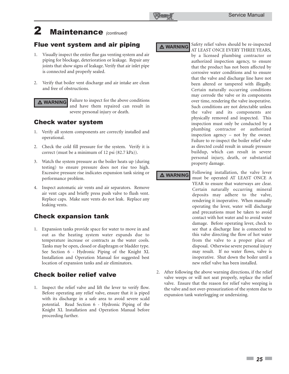 Maintenance | Lochinvar KNIGHT 399 User Manual | Page 25 / 44