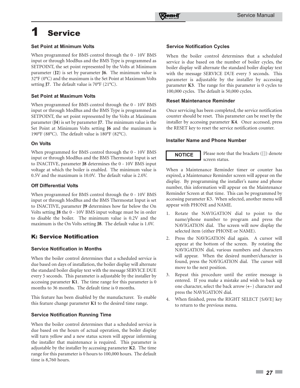 Service | Lochinvar KNIGHT 51-211 User Manual | Page 27 / 48