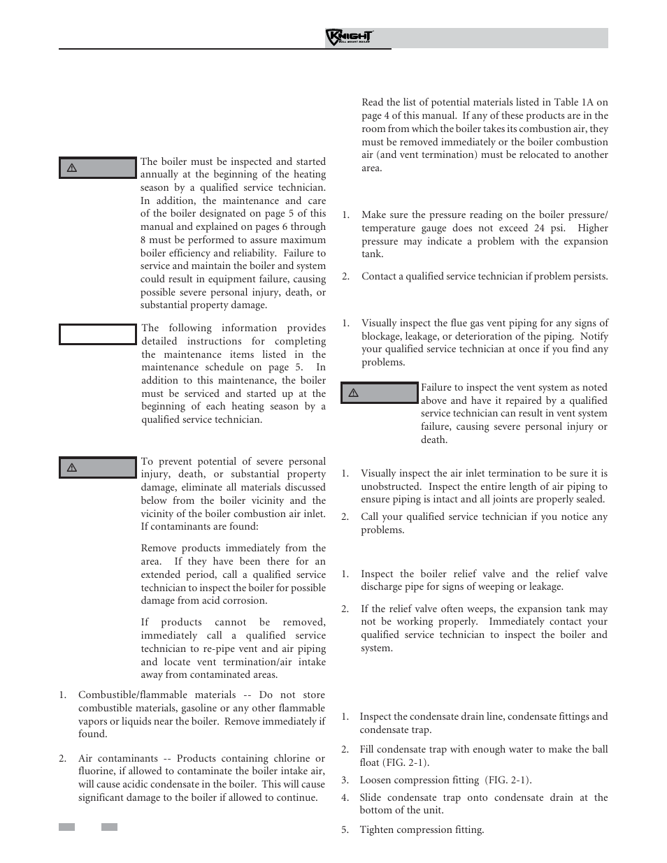 Maintenance schedule, Maintenance procedures | Lochinvar WH 55 - 399 User Manual | Page 6 / 16