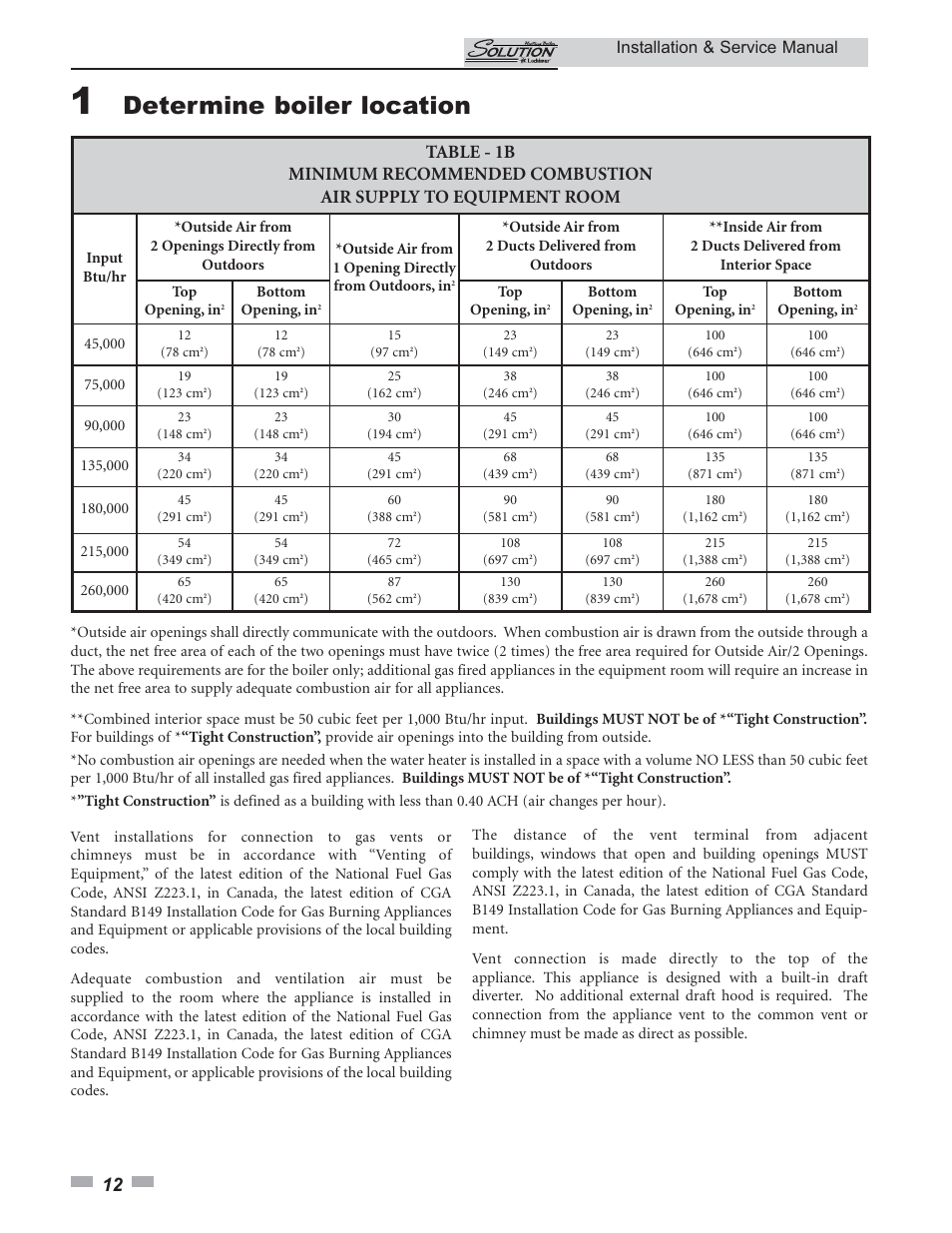 Determine boiler location, Installation & service manual | Lochinvar 45 User Manual | Page 12 / 52