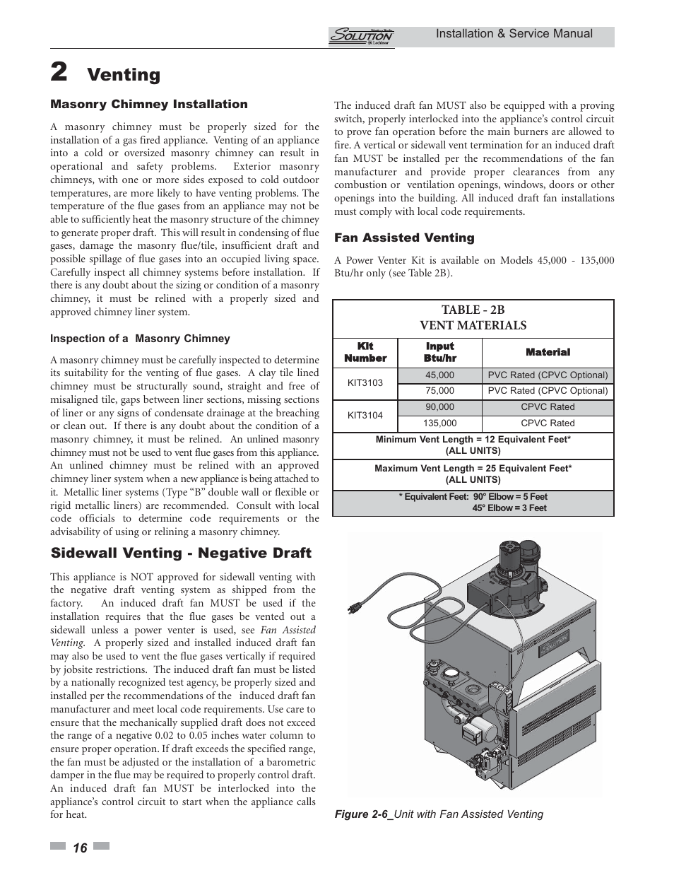 Venting, Sidewall venting - negative draft | Lochinvar 45 User Manual | Page 16 / 52