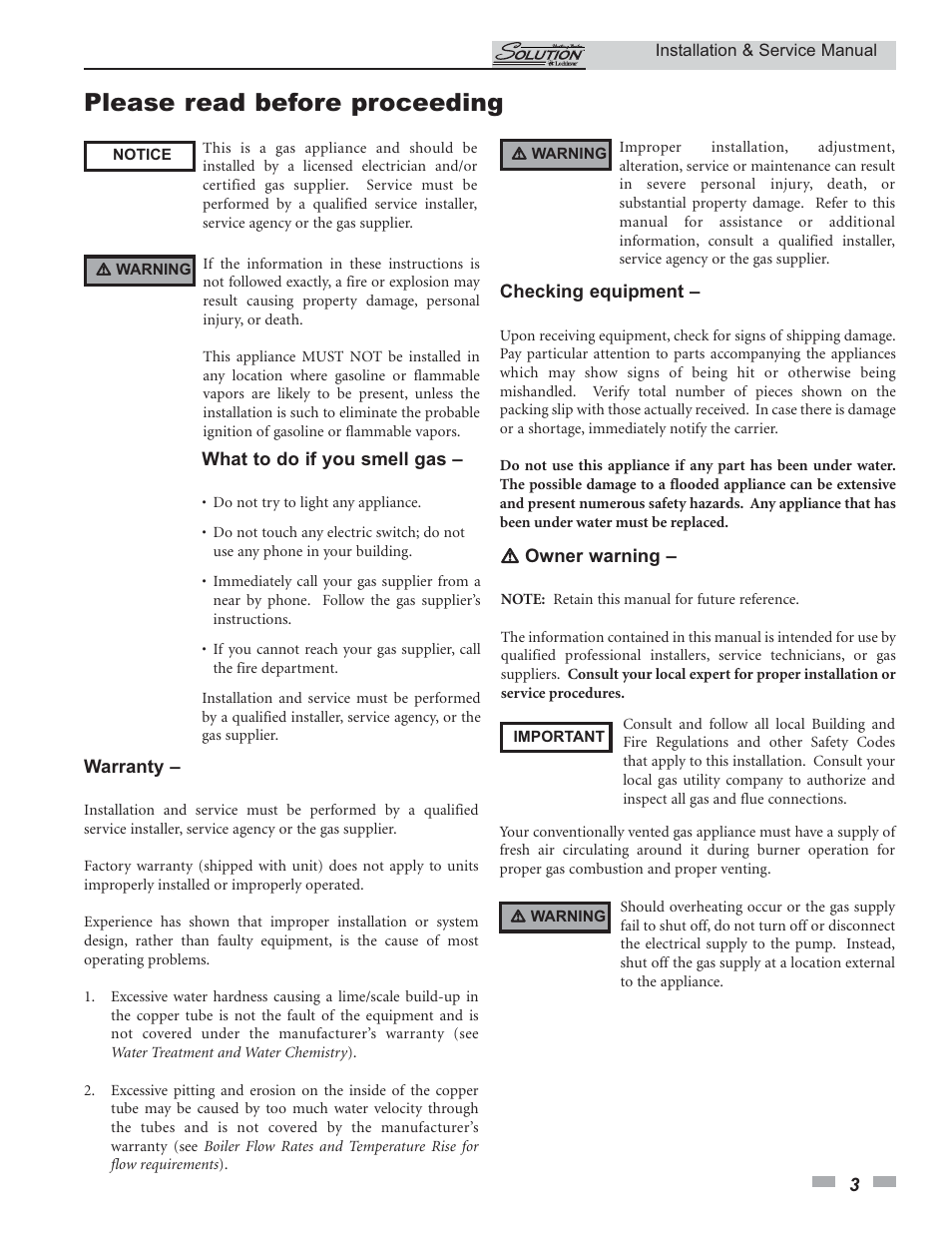 Please read before proceeding | Lochinvar 45 User Manual | Page 3 / 52