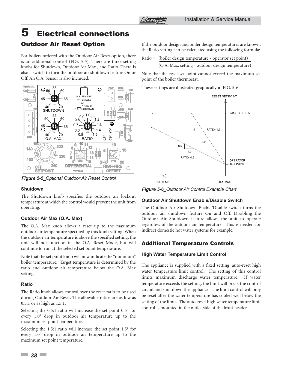 Electrical connections, Outdoor air reset option, Installation & service manual | Additional temperature controls | Lochinvar 45 User Manual | Page 38 / 52