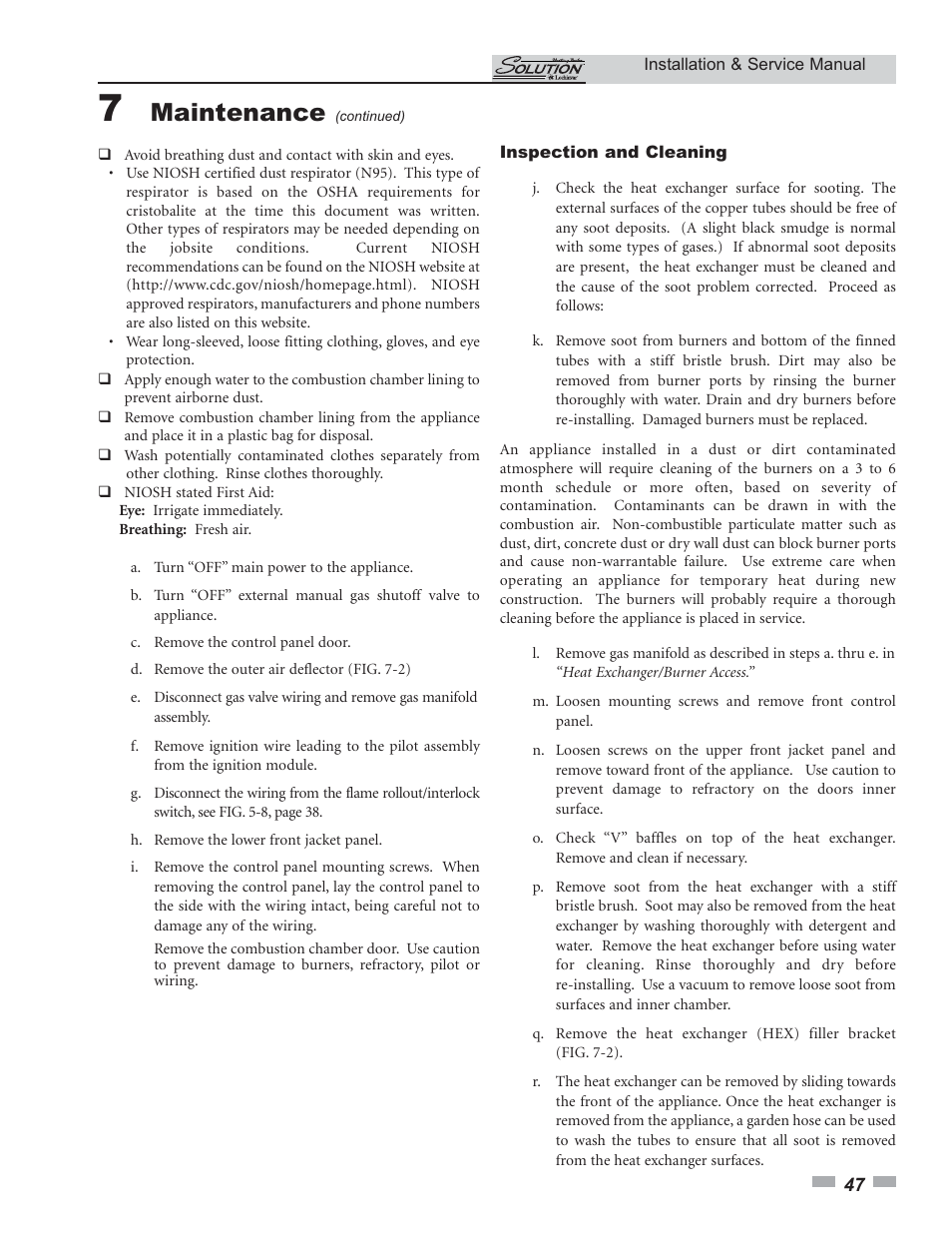 Maintenance | Lochinvar 45 User Manual | Page 47 / 52