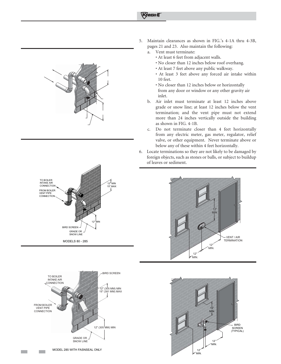 Sidewall direct venting, Vent/air termination – sidewall, Installation & operation manual | Lochinvar 81 - 286 User Manual | Page 22 / 80
