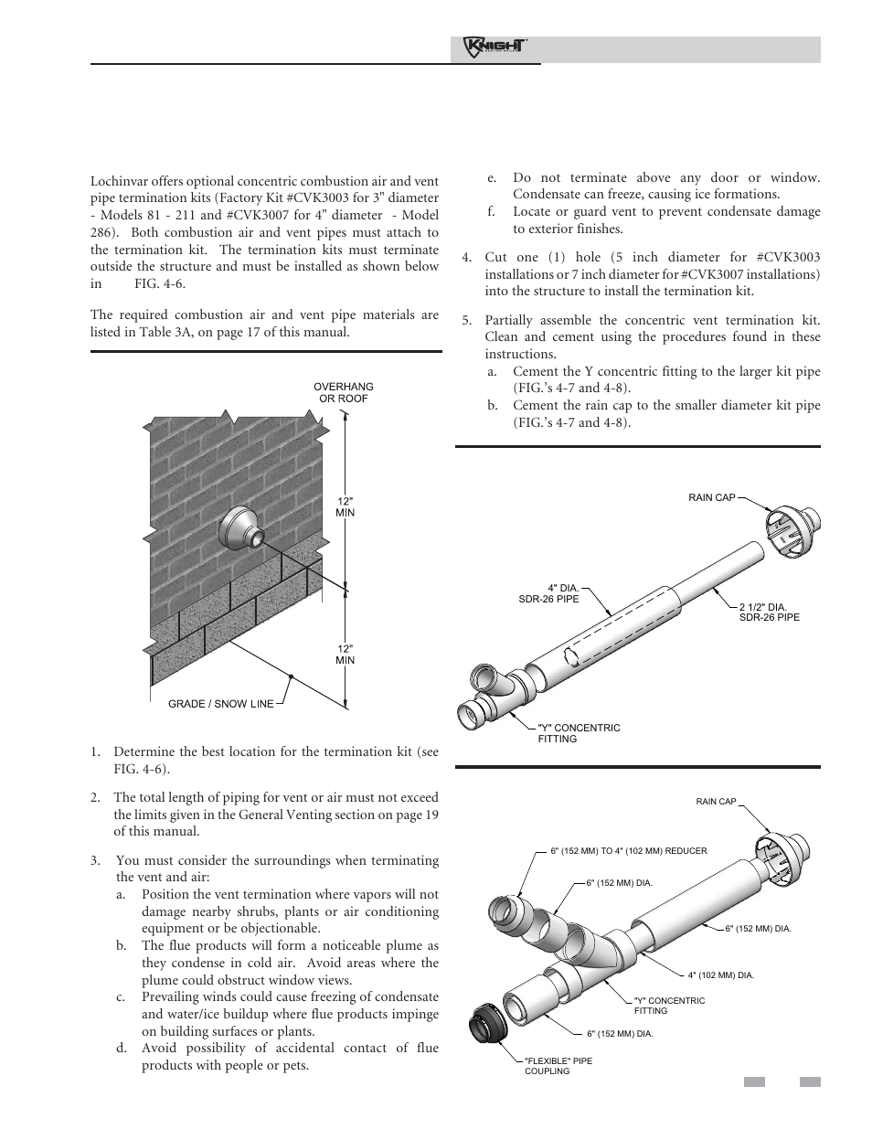 Sidewall direct venting, Sidewall termination – optional concentric vent | Lochinvar 81 - 286 User Manual | Page 25 / 80