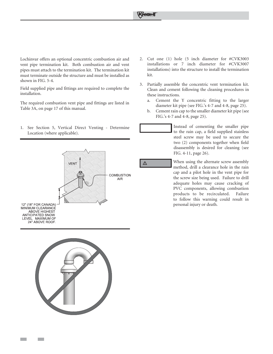 Vertical direct venting, Vertical termination – optional concentric vent | Lochinvar 81 - 286 User Manual | Page 30 / 80