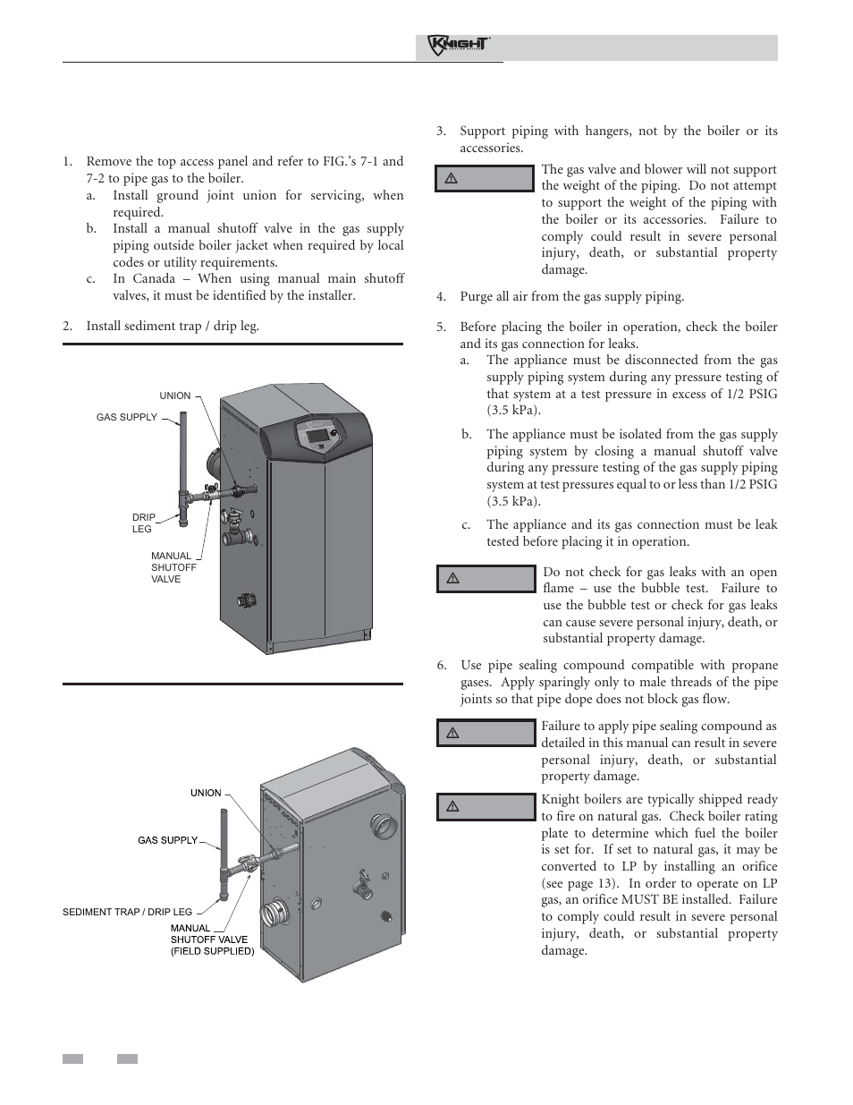 Gas connections, Connecting gas supply piping | Lochinvar 81 - 286 User Manual | Page 46 / 80