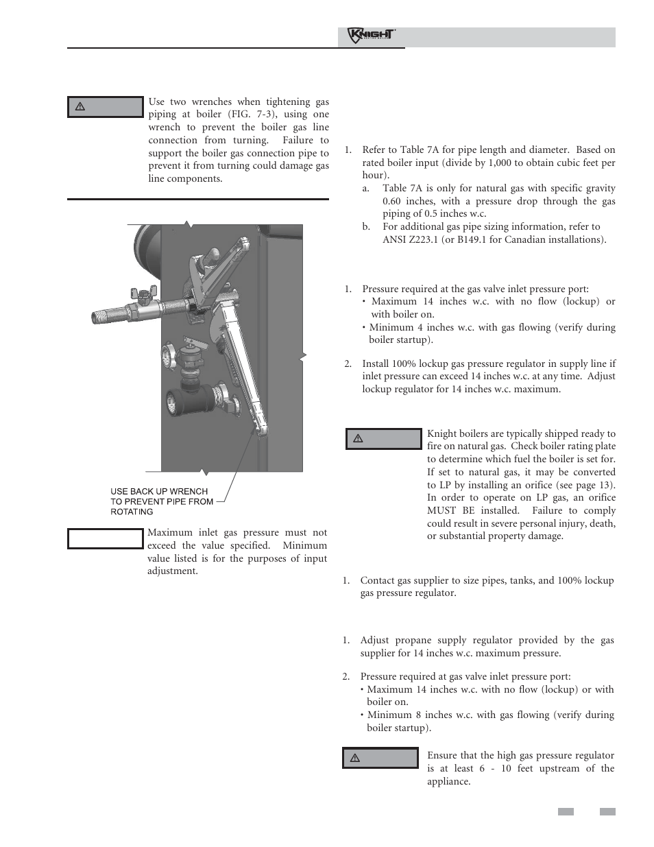 Gas connections, Natural gas, Propane gas | Lochinvar 81 - 286 User Manual | Page 47 / 80