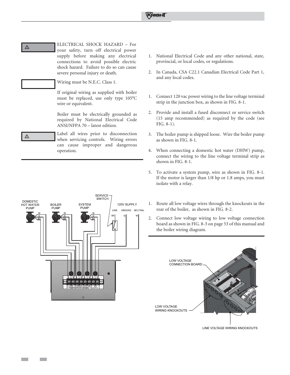 Field wiring, Installation must comply with, Line voltage connections | Low voltage connections | Lochinvar 81 - 286 User Manual | Page 50 / 80