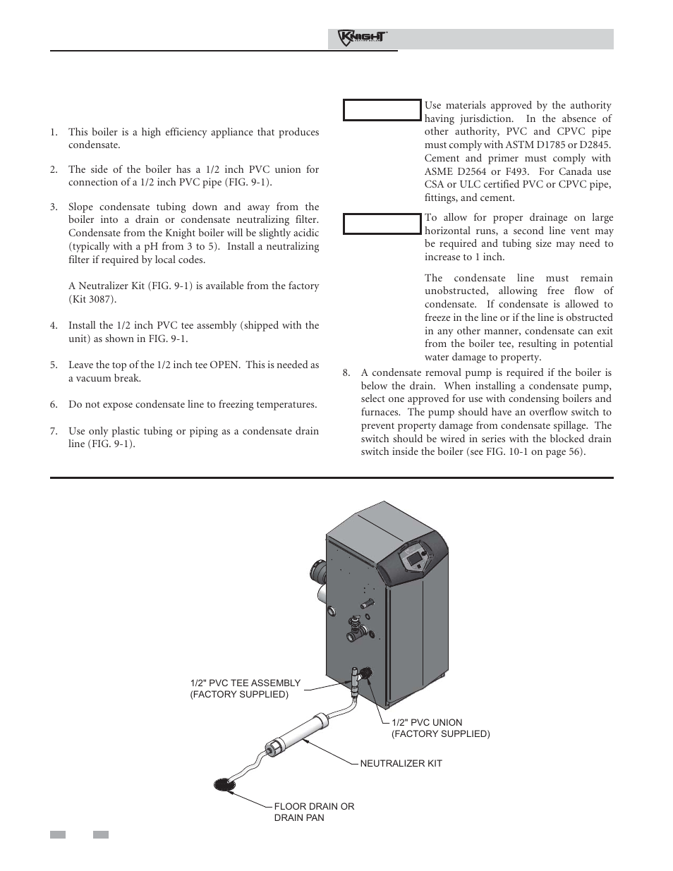 Condensate disposal, Condensate drain | Lochinvar 81 - 286 User Manual | Page 54 / 80