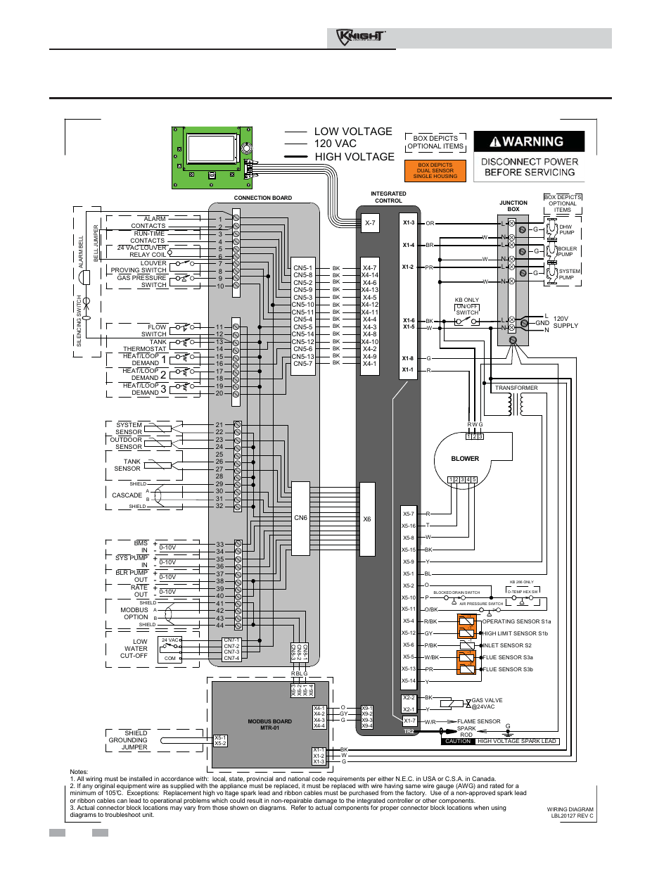 Diagrams, Installation & operation manual, High voltage low voltage 120 vac | 3figure 13-2 wiring diagram | Lochinvar 81 - 286 User Manual | Page 78 / 80