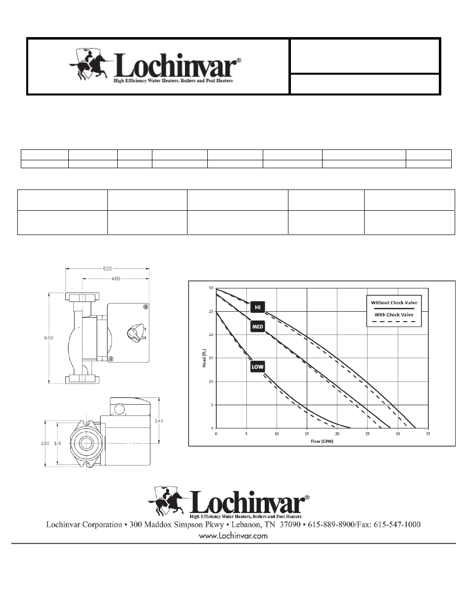 Pump, Pump recommendation for knight 285 boiler | Lochinvar KNIGHT 080-210 User Manual | Page 2 / 2