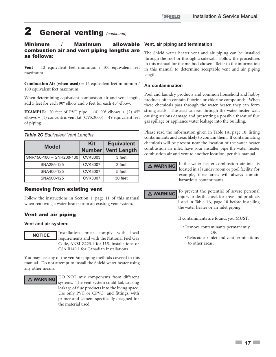 General venting | Lochinvar Shield SNA285-125 User Manual | Page 17 / 72