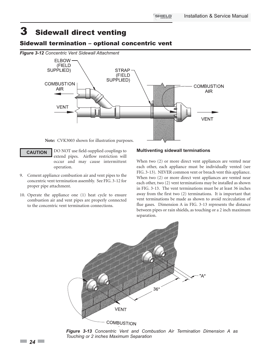 Sidewall direct venting | Lochinvar Shield SNA285-125 User Manual | Page 24 / 72