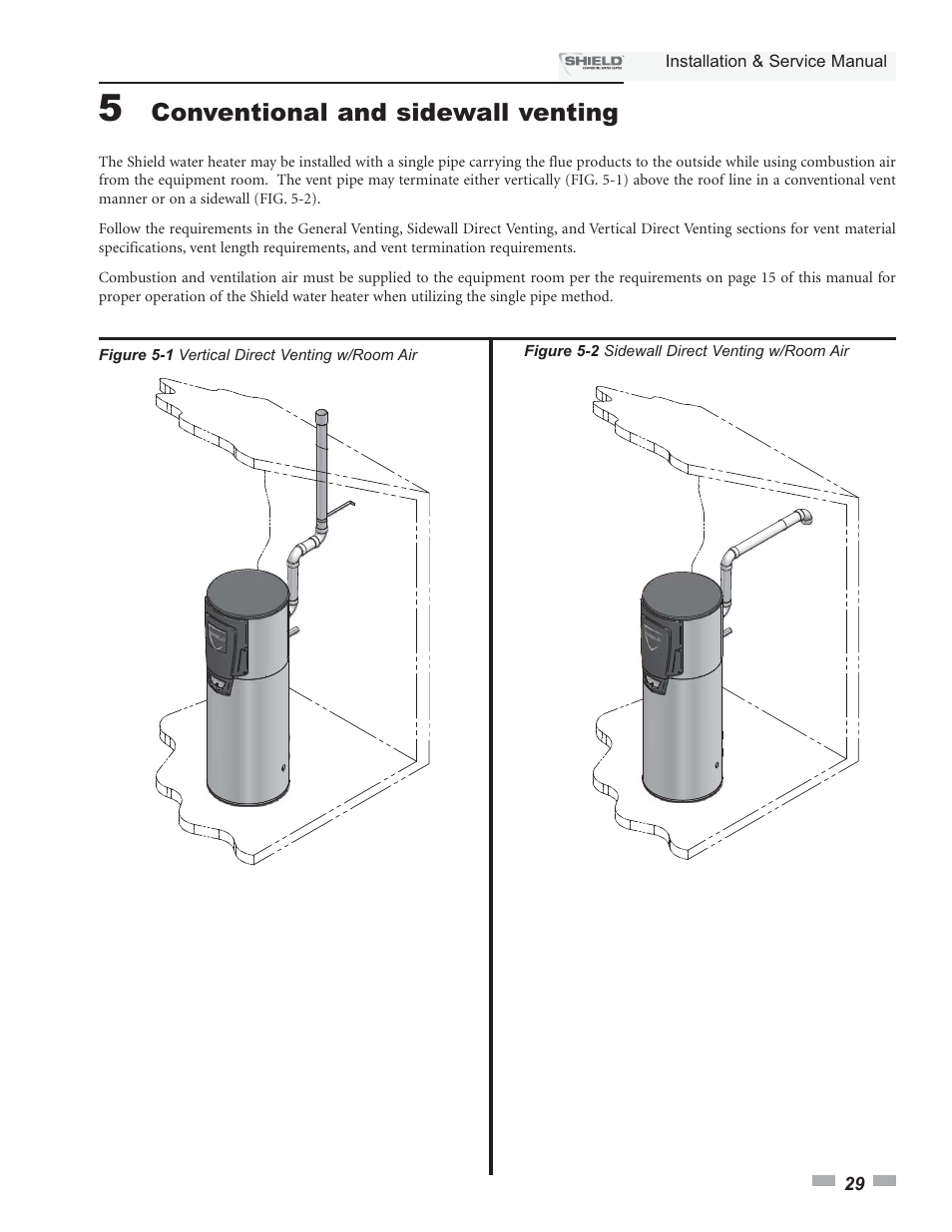 Conventional and sidewall venting | Lochinvar Shield SNA285-125 User Manual | Page 29 / 72