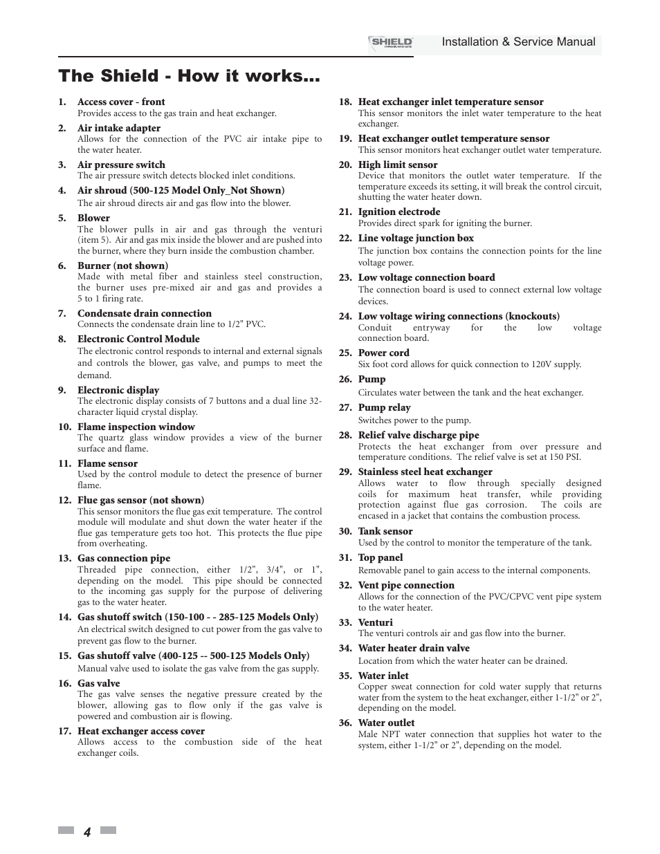 The shield - how it works | Lochinvar Shield SNA285-125 User Manual | Page 4 / 72