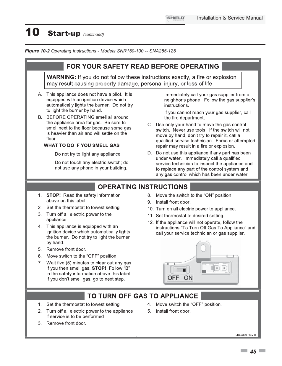 Start-up | Lochinvar Shield SNA285-125 User Manual | Page 45 / 72