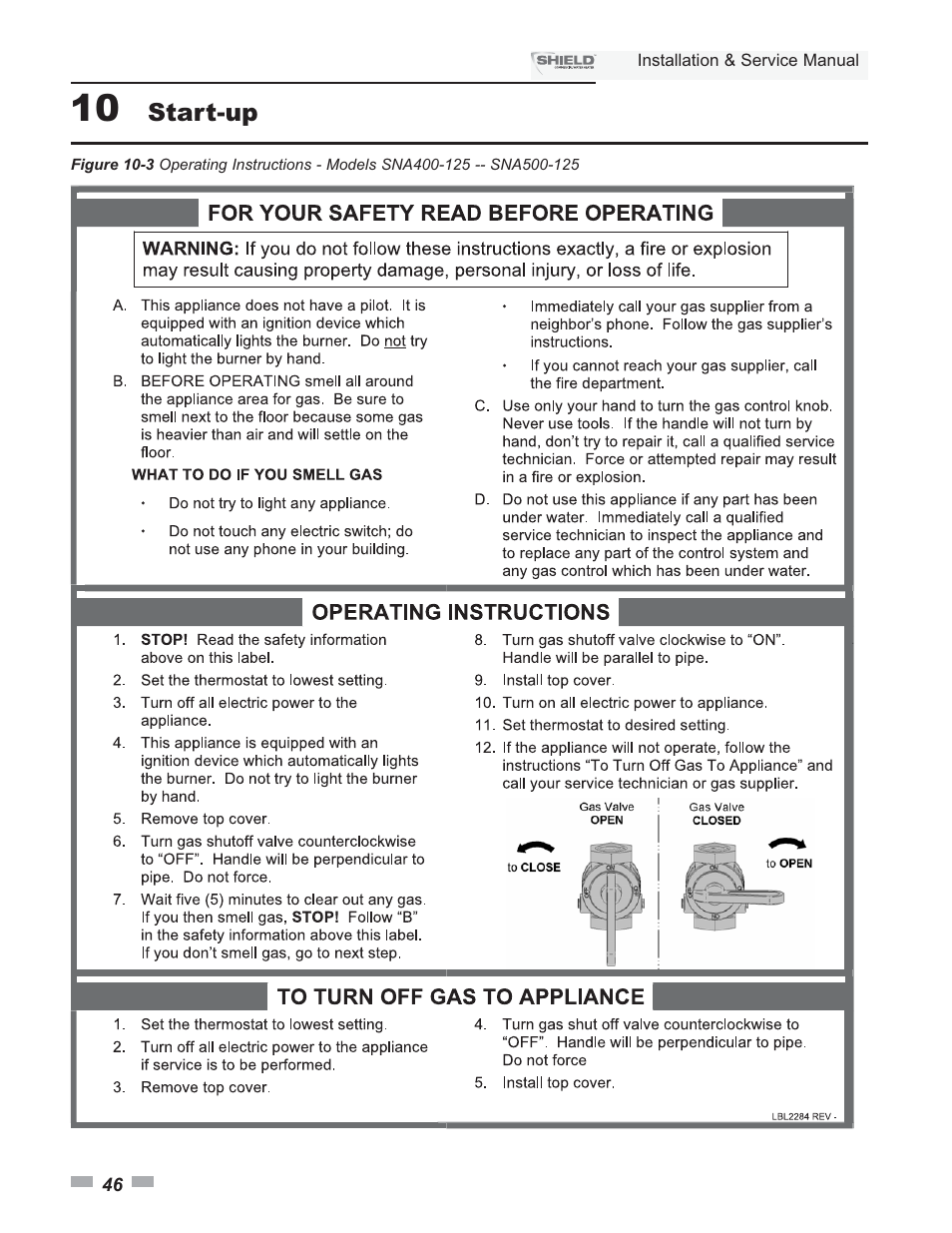 Start-up | Lochinvar Shield SNA285-125 User Manual | Page 46 / 72