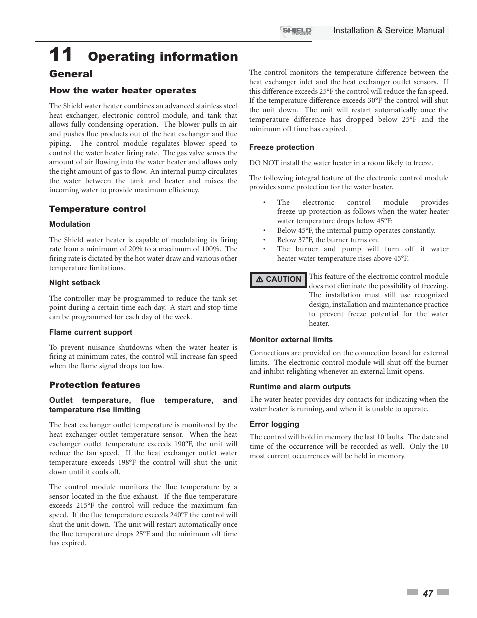 Operating information, General | Lochinvar Shield SNA285-125 User Manual | Page 47 / 72