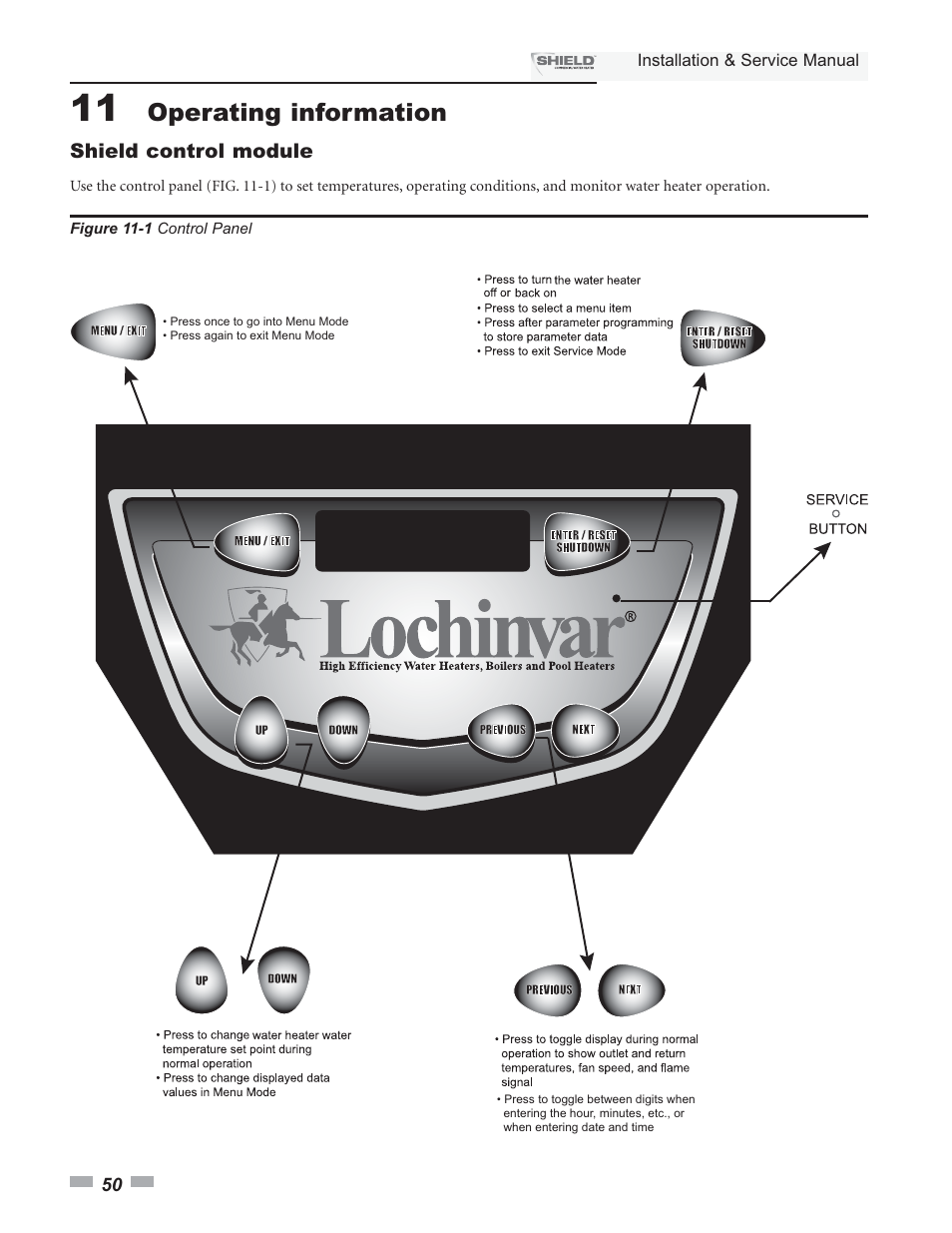 Operating information | Lochinvar Shield SNA285-125 User Manual | Page 50 / 72