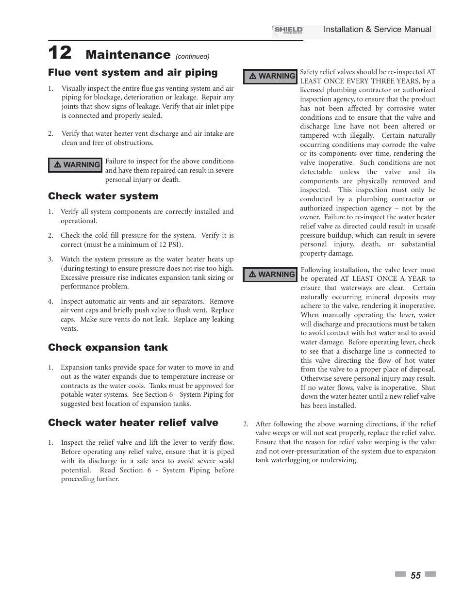 Maintenance | Lochinvar Shield SNA285-125 User Manual | Page 55 / 72