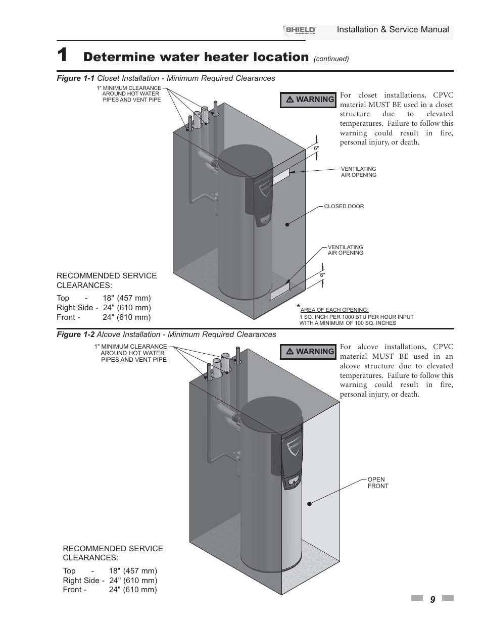 Determine water heater location | Lochinvar Shield SNA285-125 User Manual | Page 9 / 72