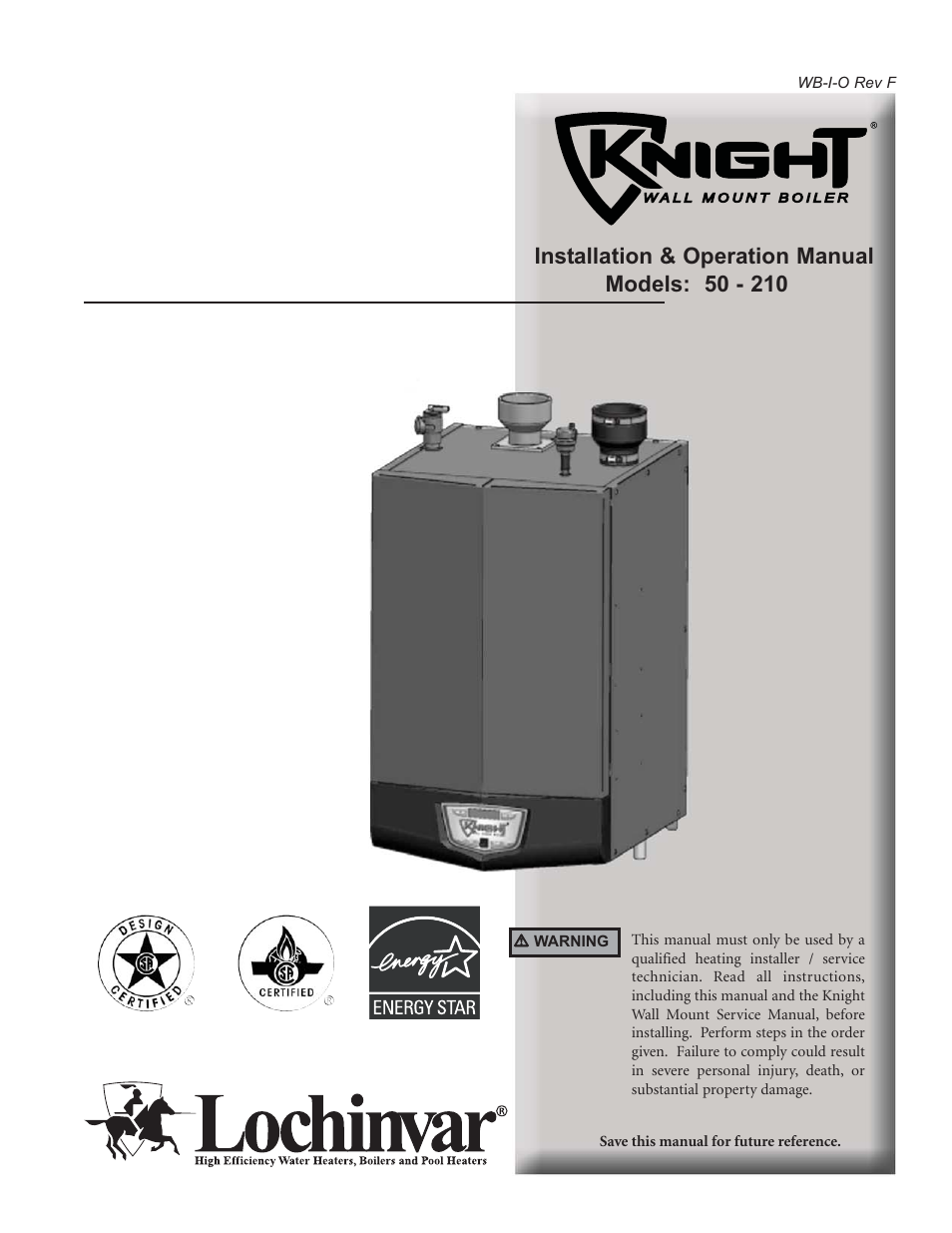 Lochinvar Knight 50-210 User Manual | 68 pages