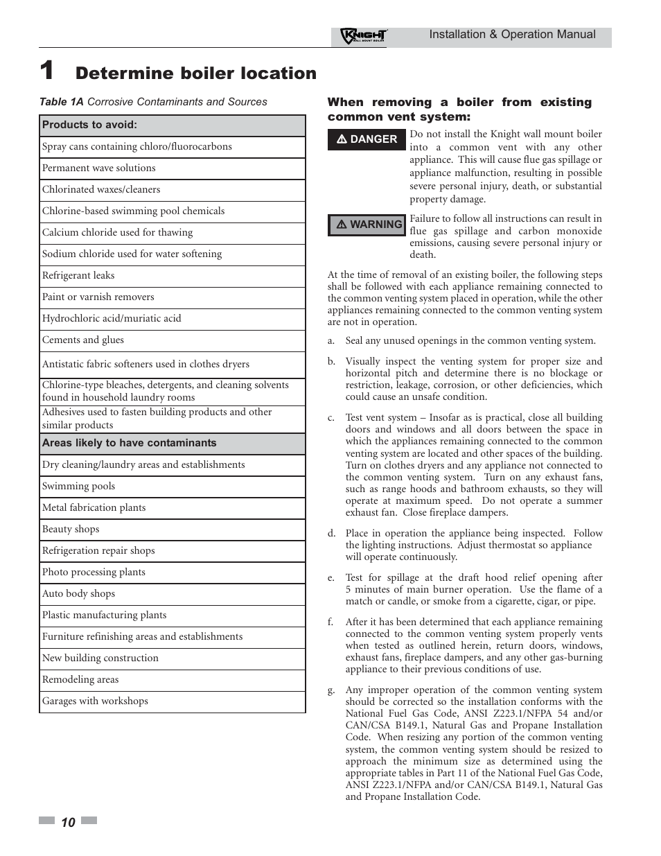 Determine boiler location | Lochinvar Knight 50-210 User Manual | Page 10 / 68