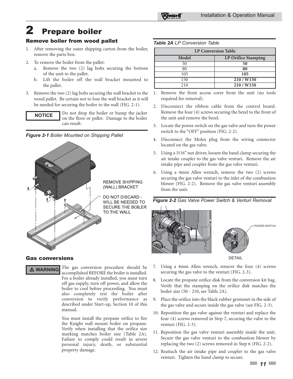 Prepare boiler | Lochinvar Knight 50-210 User Manual | Page 11 / 68