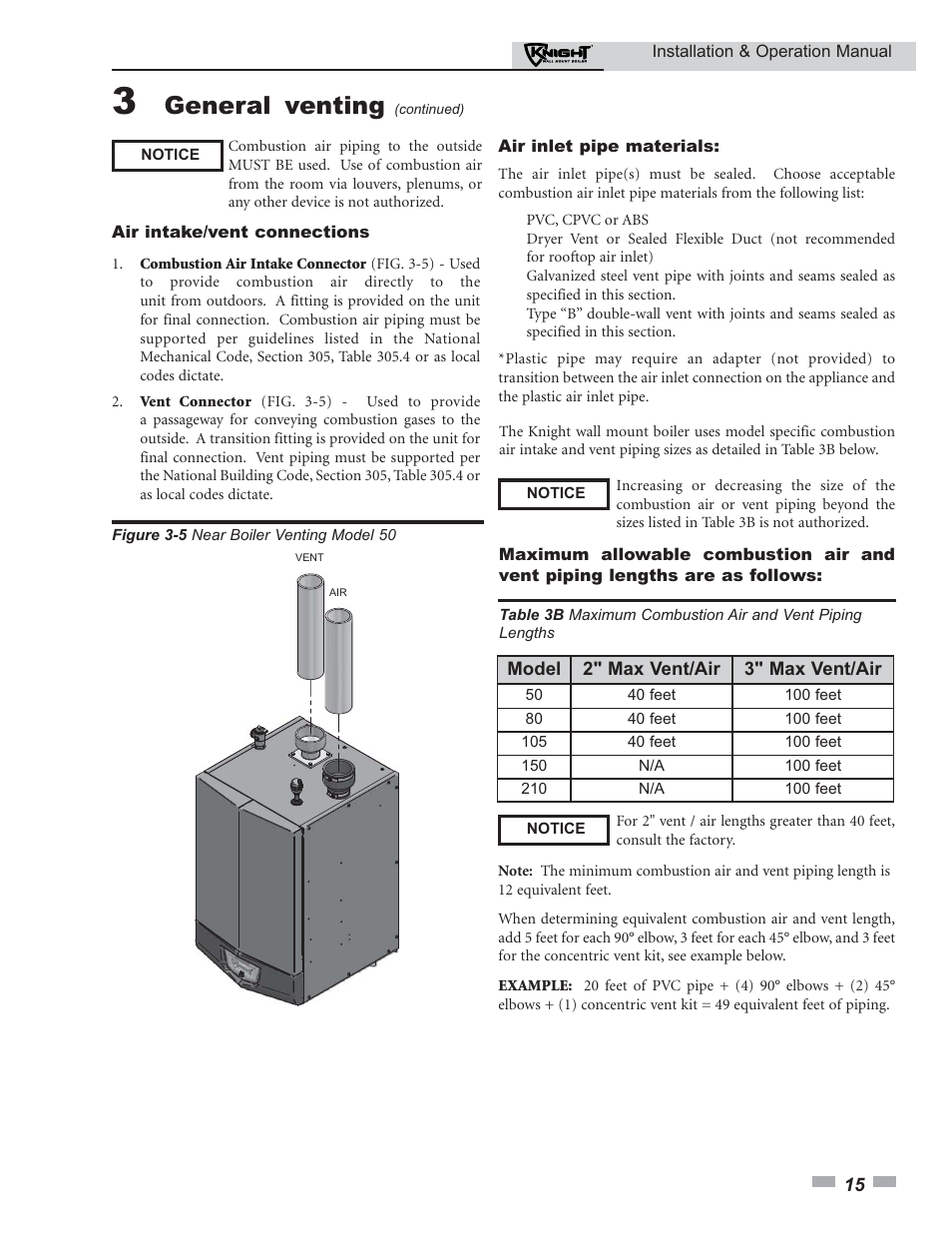 General venting | Lochinvar Knight 50-210 User Manual | Page 15 / 68