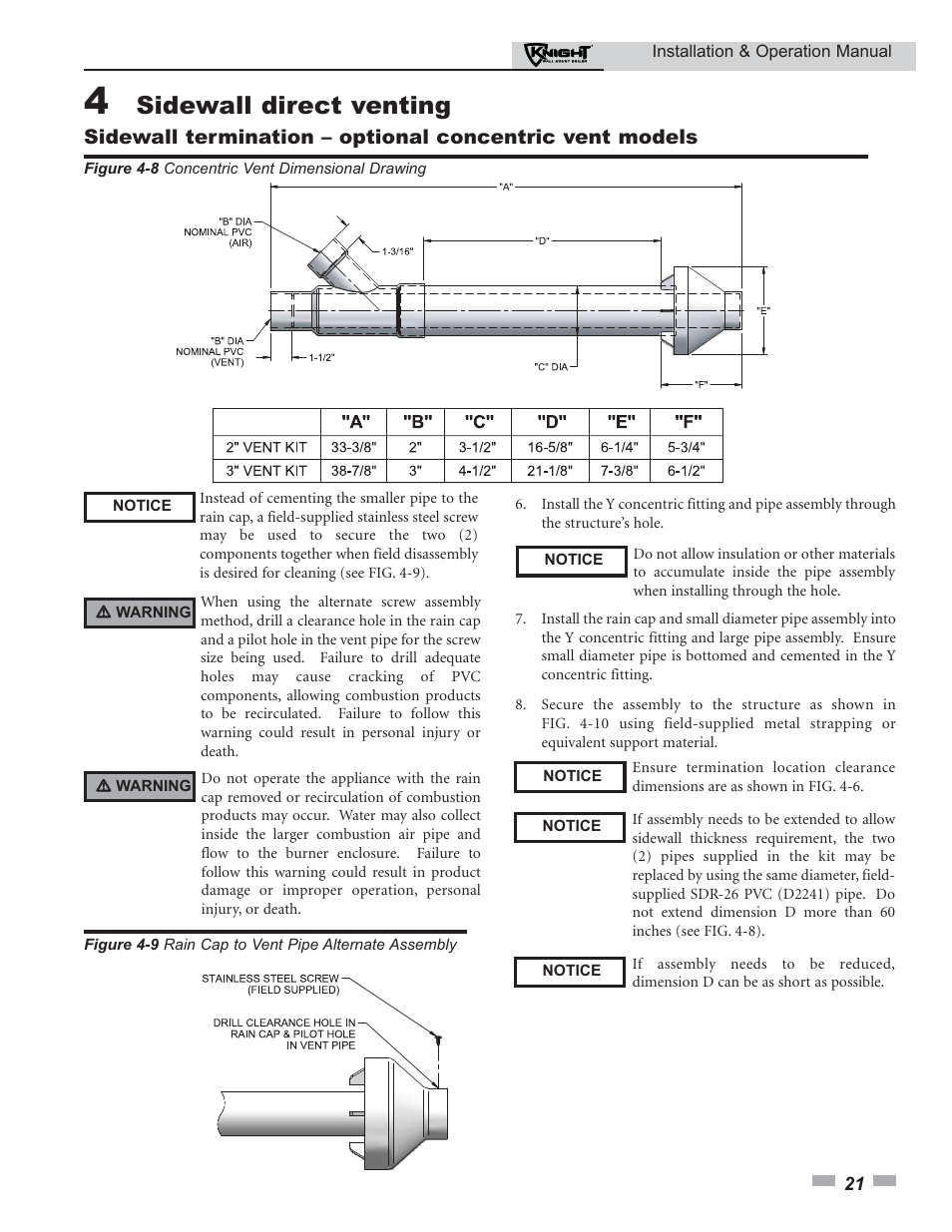 Sidewall direct venting | Lochinvar Knight 50-210 User Manual | Page 21 / 68