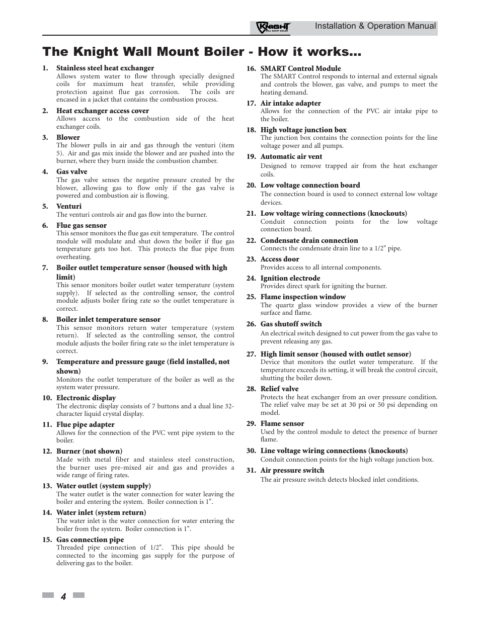 The knight wall mount boiler - how it works | Lochinvar Knight 50-210 User Manual | Page 4 / 68