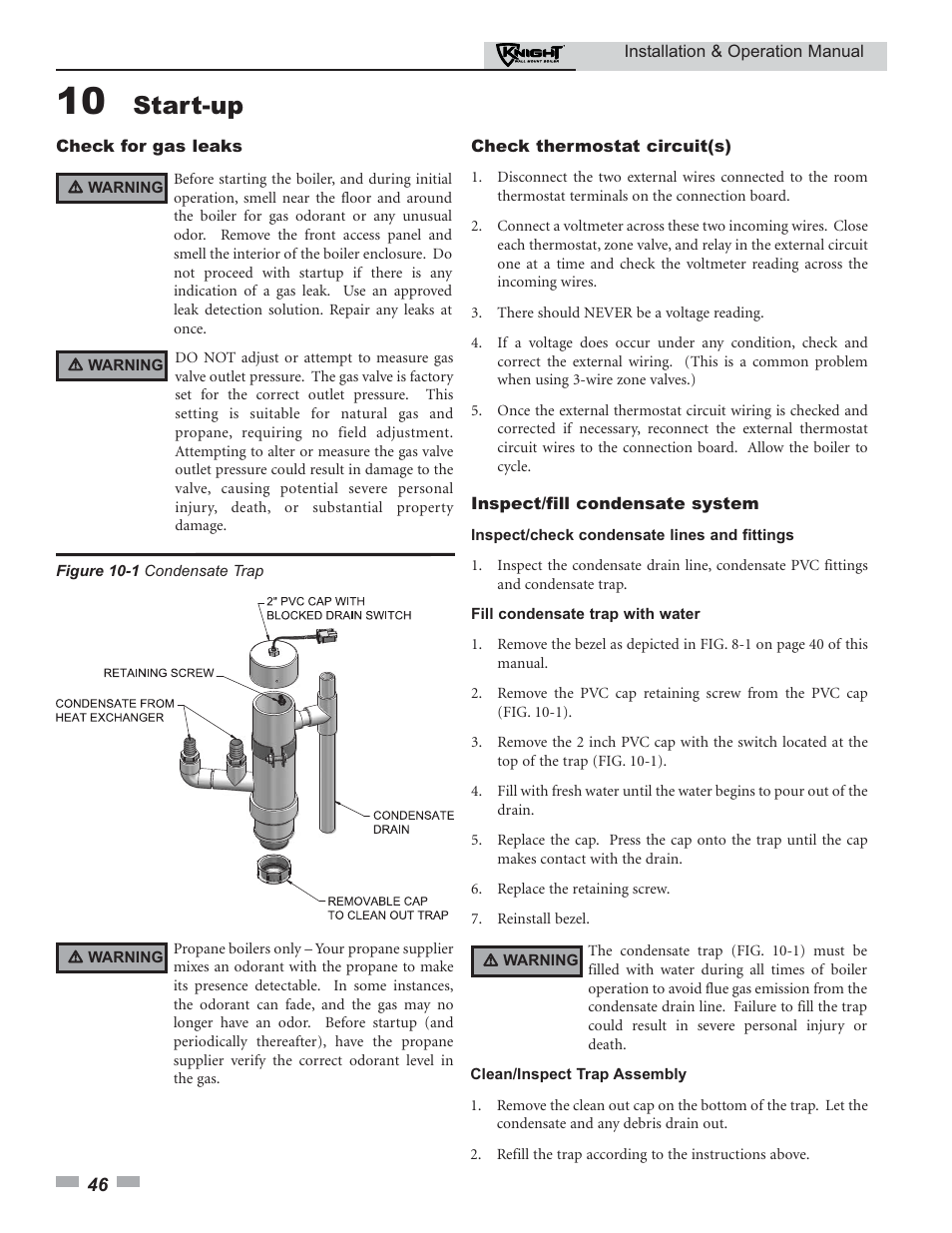 Start-up | Lochinvar Knight 50-210 User Manual | Page 46 / 68