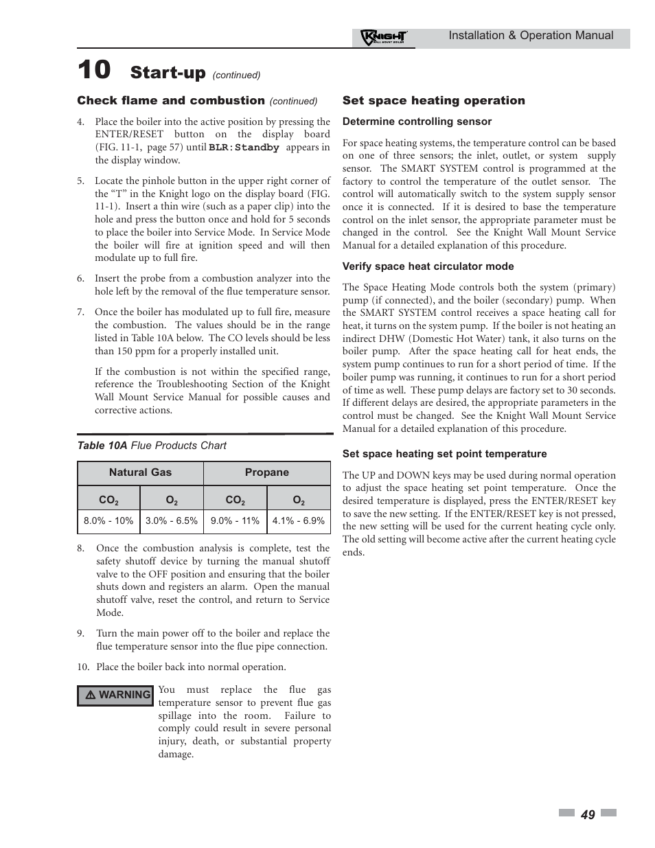 Start-up | Lochinvar Knight 50-210 User Manual | Page 49 / 68