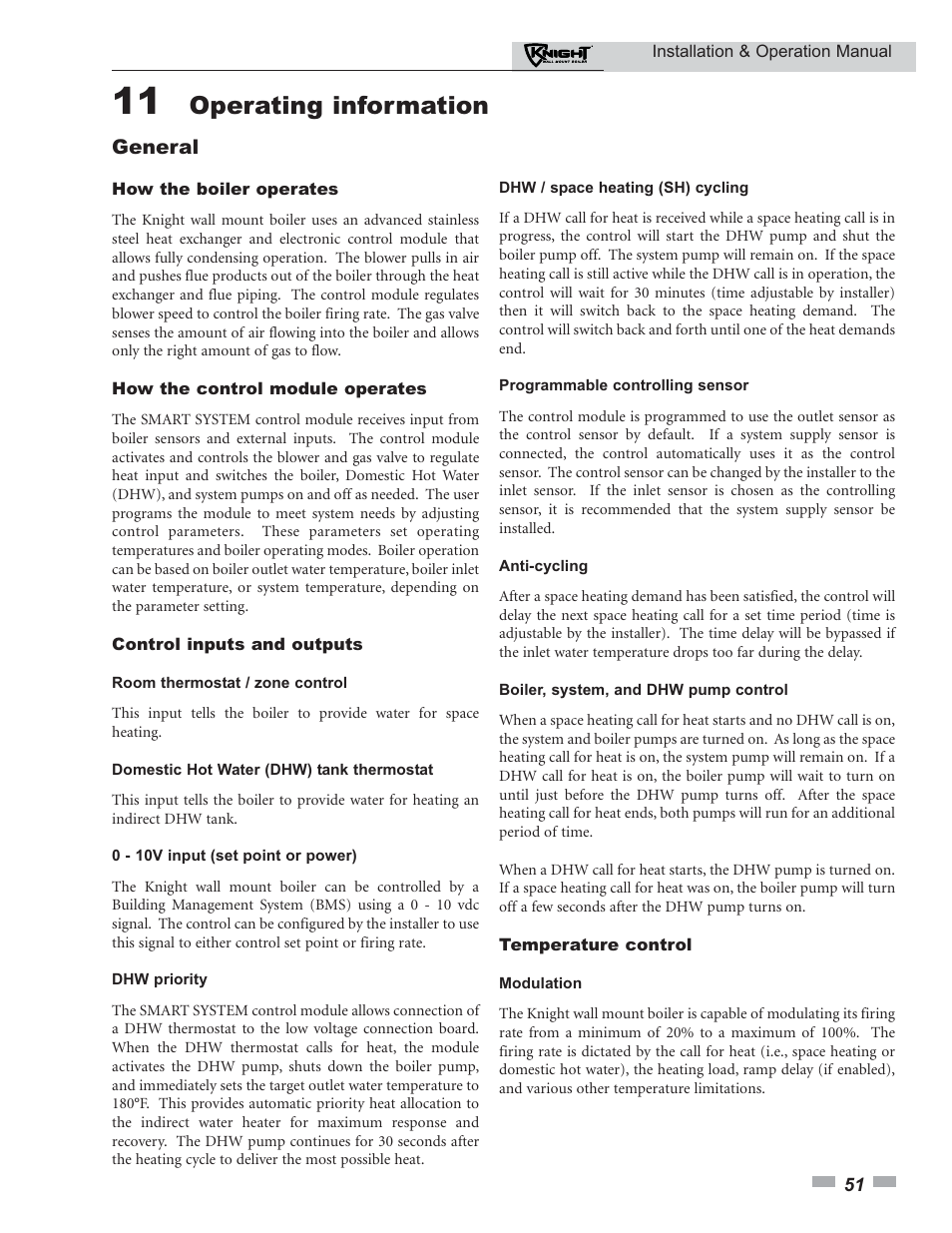 Operating information | Lochinvar Knight 50-210 User Manual | Page 51 / 68
