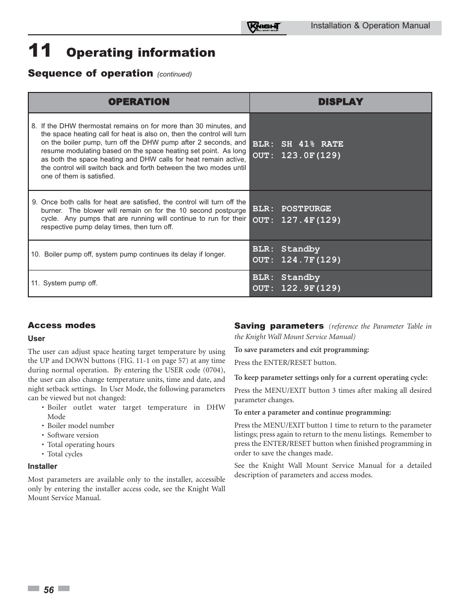 Operating information | Lochinvar Knight 50-210 User Manual | Page 56 / 68