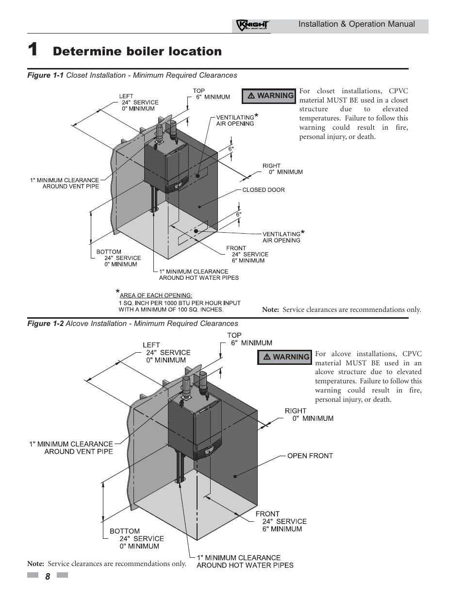 Determine boiler location | Lochinvar Knight 50-210 User Manual | Page 8 / 68