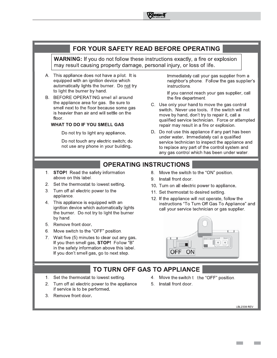 Operating instructions | Lochinvar Knight Wall Mount Boiler 51 - 211 User Manual | Page 9 / 16