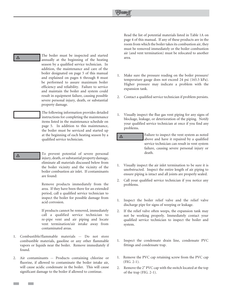 Maintenance schedule, Maintenance procedures | Lochinvar KNIGHT XL 400 User Manual | Page 6 / 16