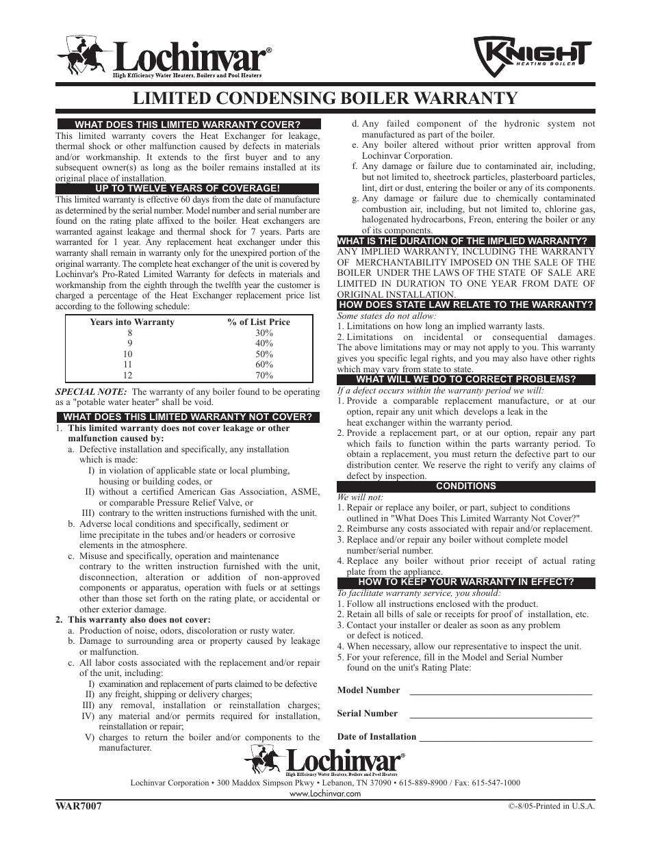 Lochinvar Condensing Boiler User Manual | 1 page