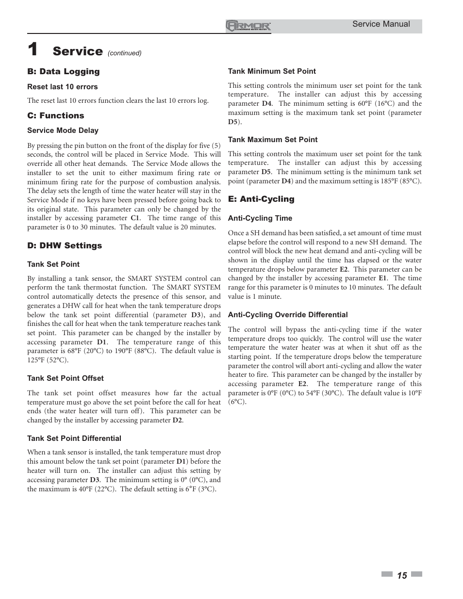 Service | Lochinvar ARMOR 151 - 801 User Manual | Page 15 / 40