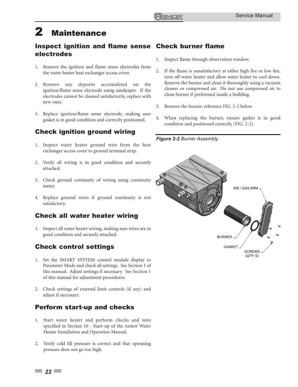 Maintenance | Lochinvar ARMOR 151 - 801 User Manual | Page 22 / 40