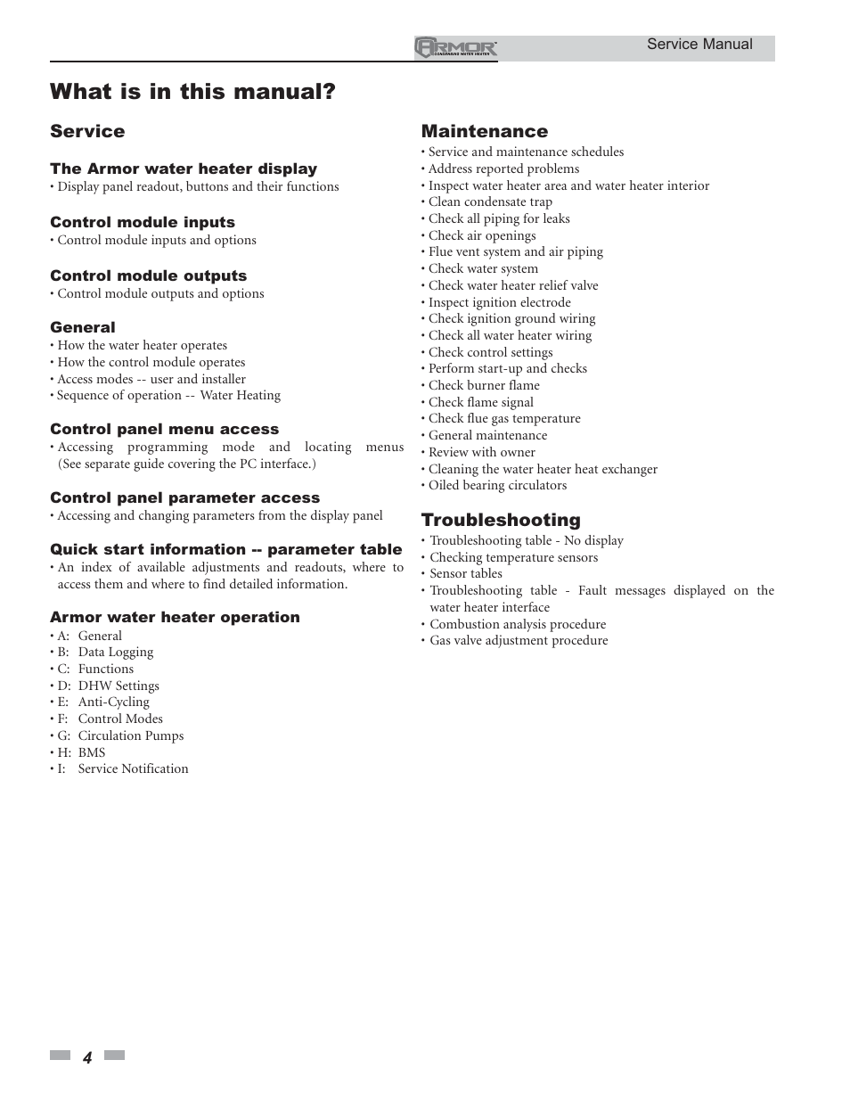 What is in this manual | Lochinvar ARMOR 151 - 801 User Manual | Page 4 / 40