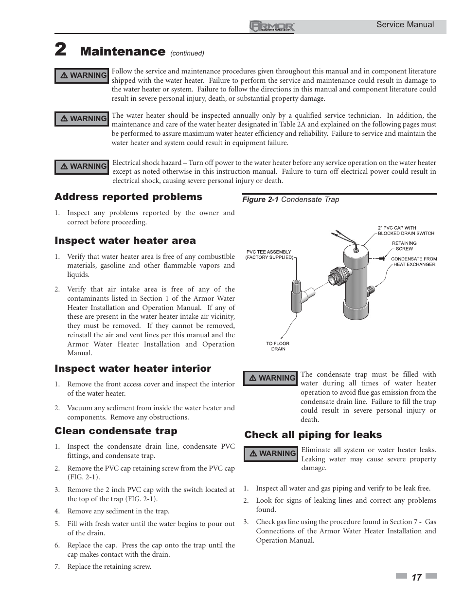 Maintenance | Lochinvar Armor 150 - 500 User Manual | Page 17 / 36