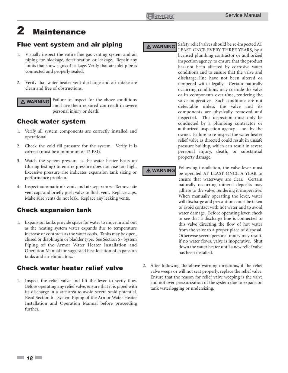 Maintenance | Lochinvar Armor 150 - 500 User Manual | Page 18 / 36