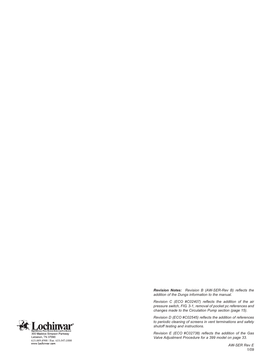 Lochinvar Armor 150 - 500 User Manual | Page 36 / 36