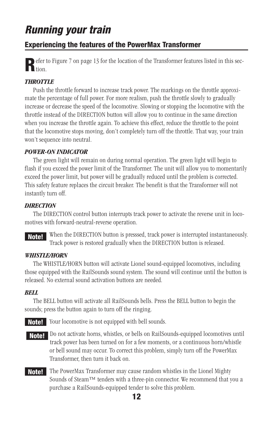 Running your train | Lionel Trains 73-0020-250 User Manual | Page 12 / 24