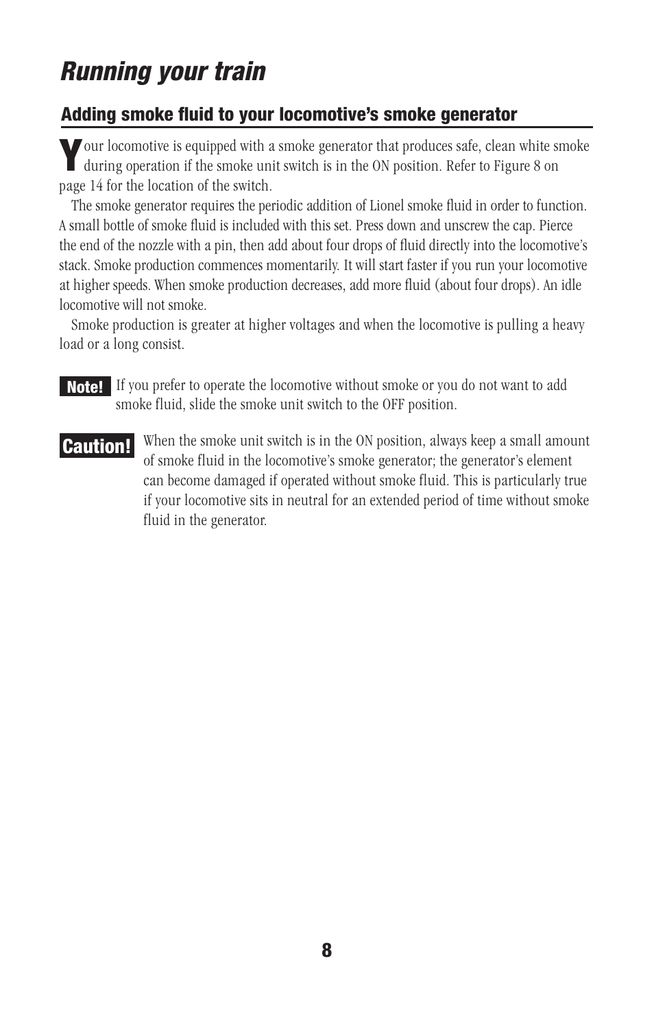 Running your train | Lionel Trains 73-0020-250 User Manual | Page 8 / 24